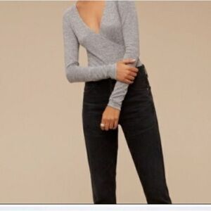Aritzia Wilfred Free Heather Gray Knit Wrap Sweater Size Small